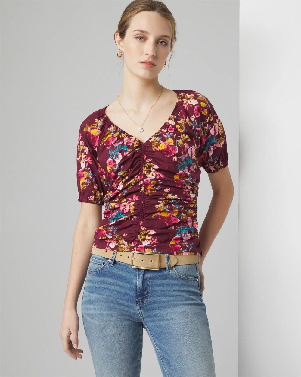 Ruched Front Poplin Top
