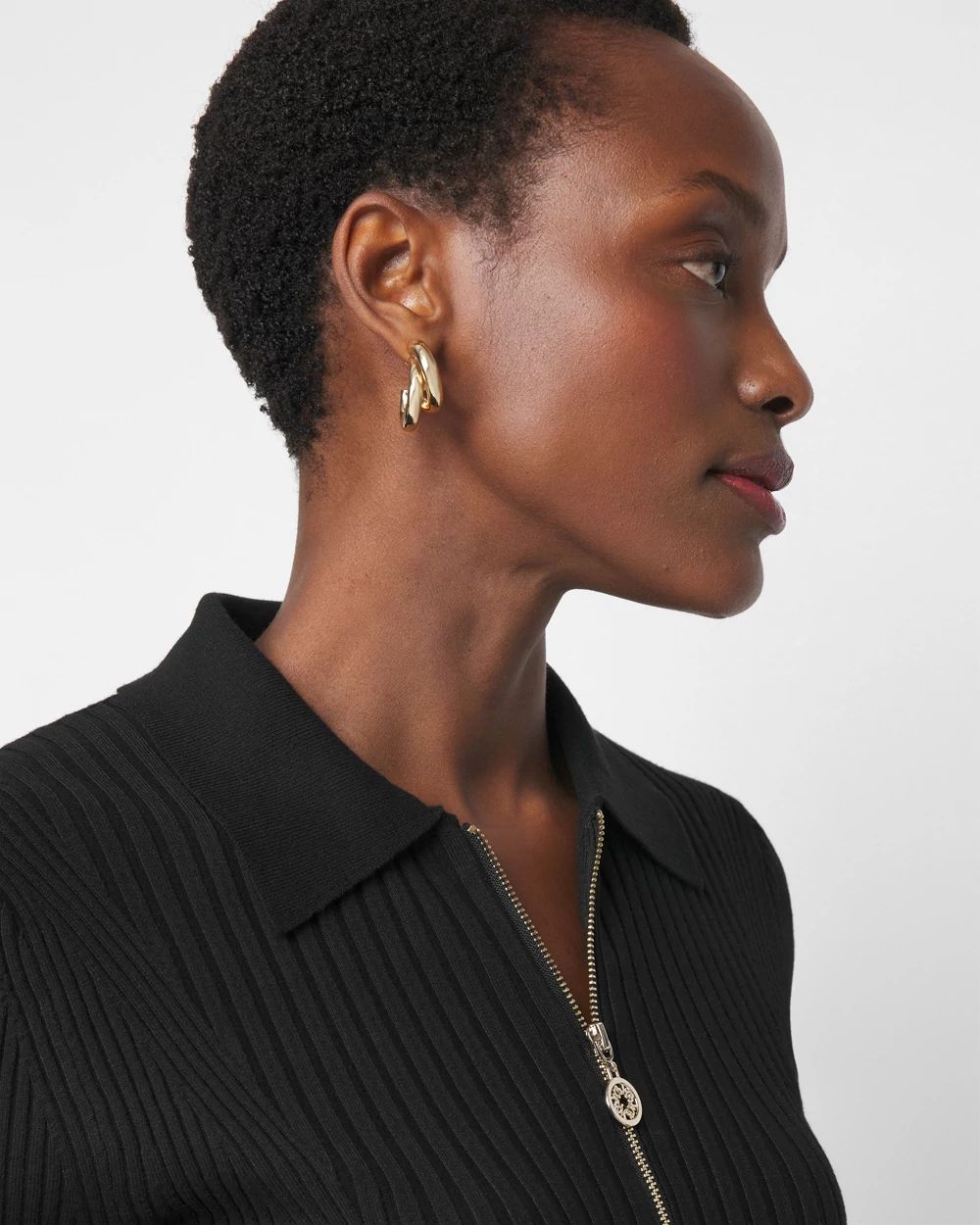 Elbow-Sleeve Ribbed Half-Zip Pullover