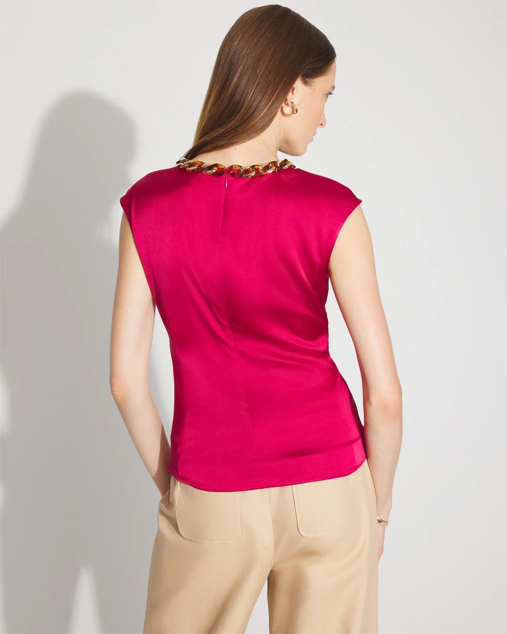 Satin Top with Tortoise Chain Necklace