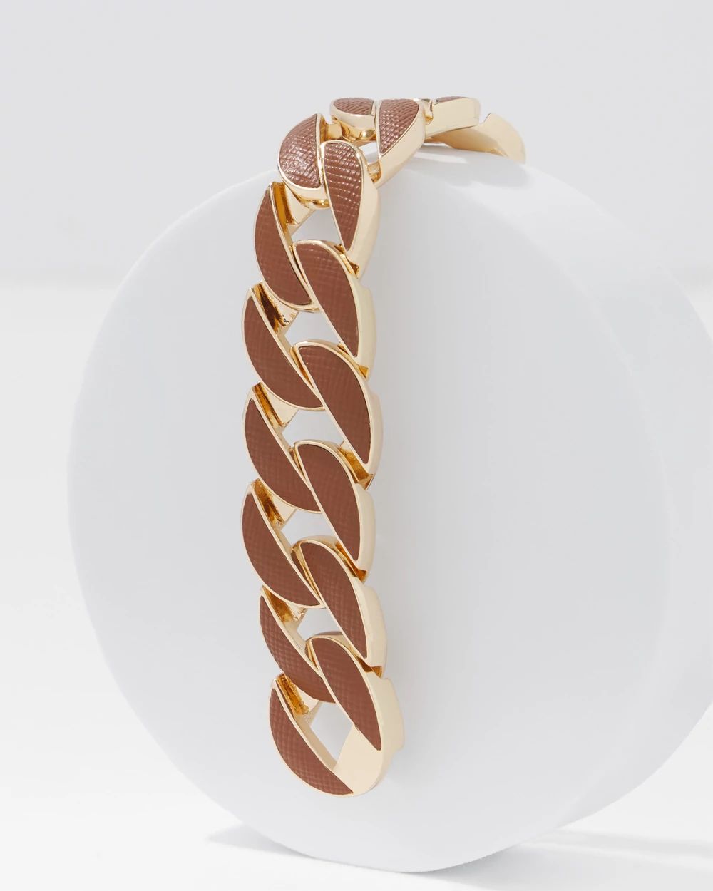 Cognac Textured Leather Link Bracelet