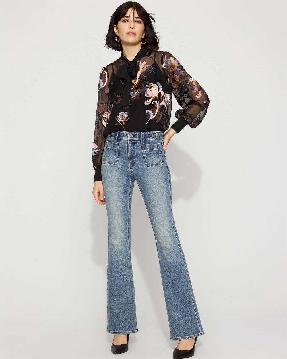 High-Rise Novelty Waistband Flare Jean