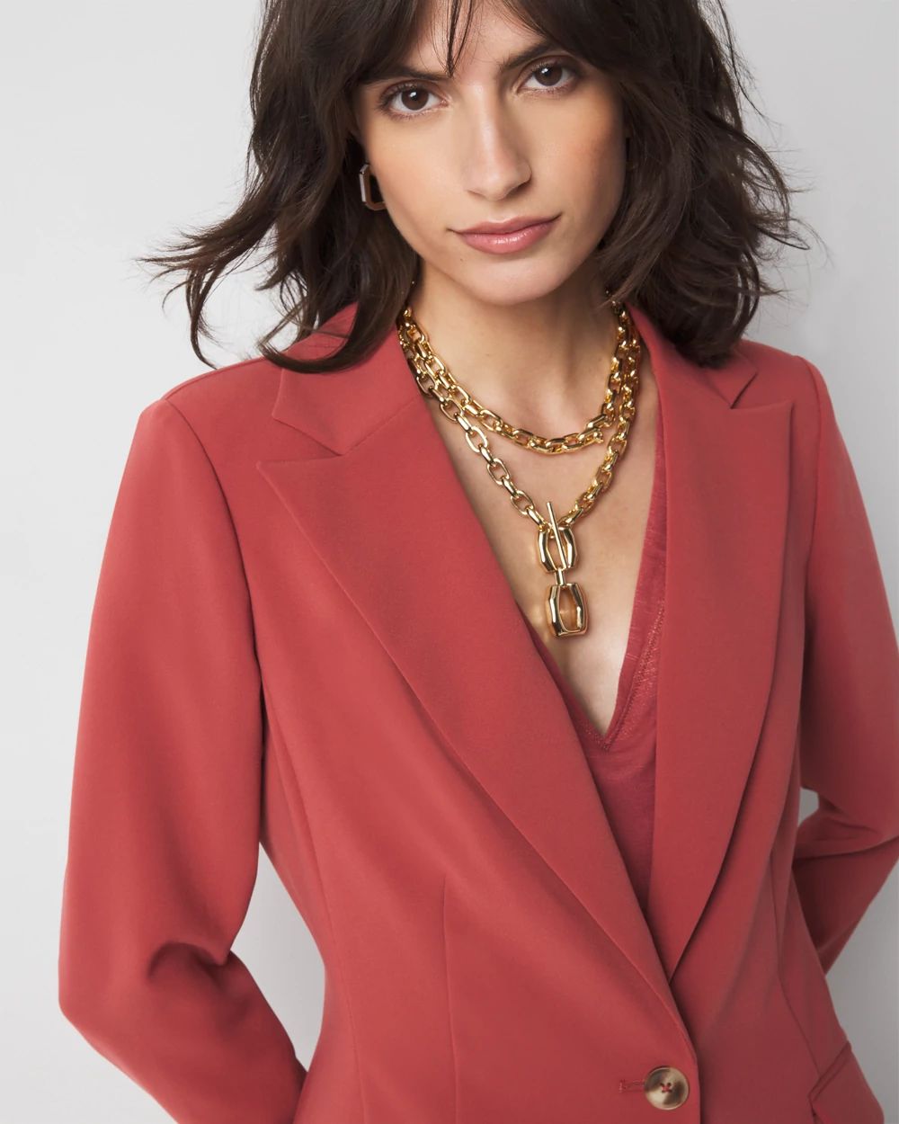 Cinched-Back One-Button Blazer