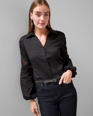 Lace Sleeve Poplin Shirt