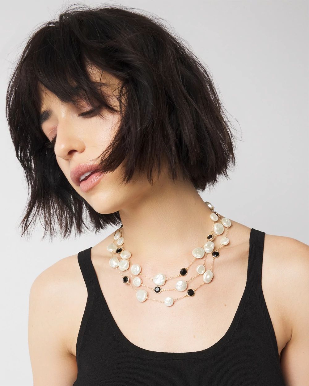 Black + White Multiple Strand Short Necklace