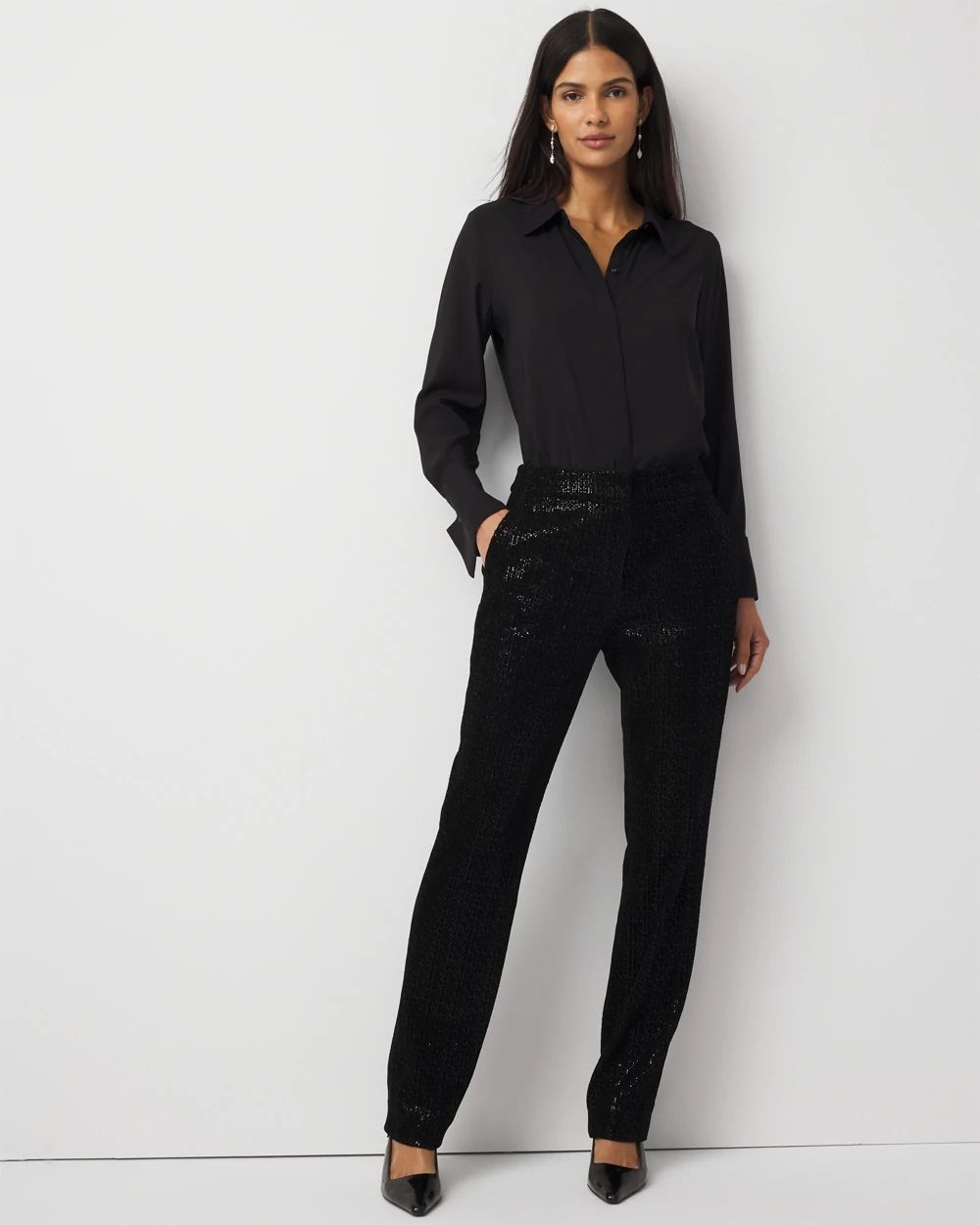 Zoey Sequin Velvet Straight Pant