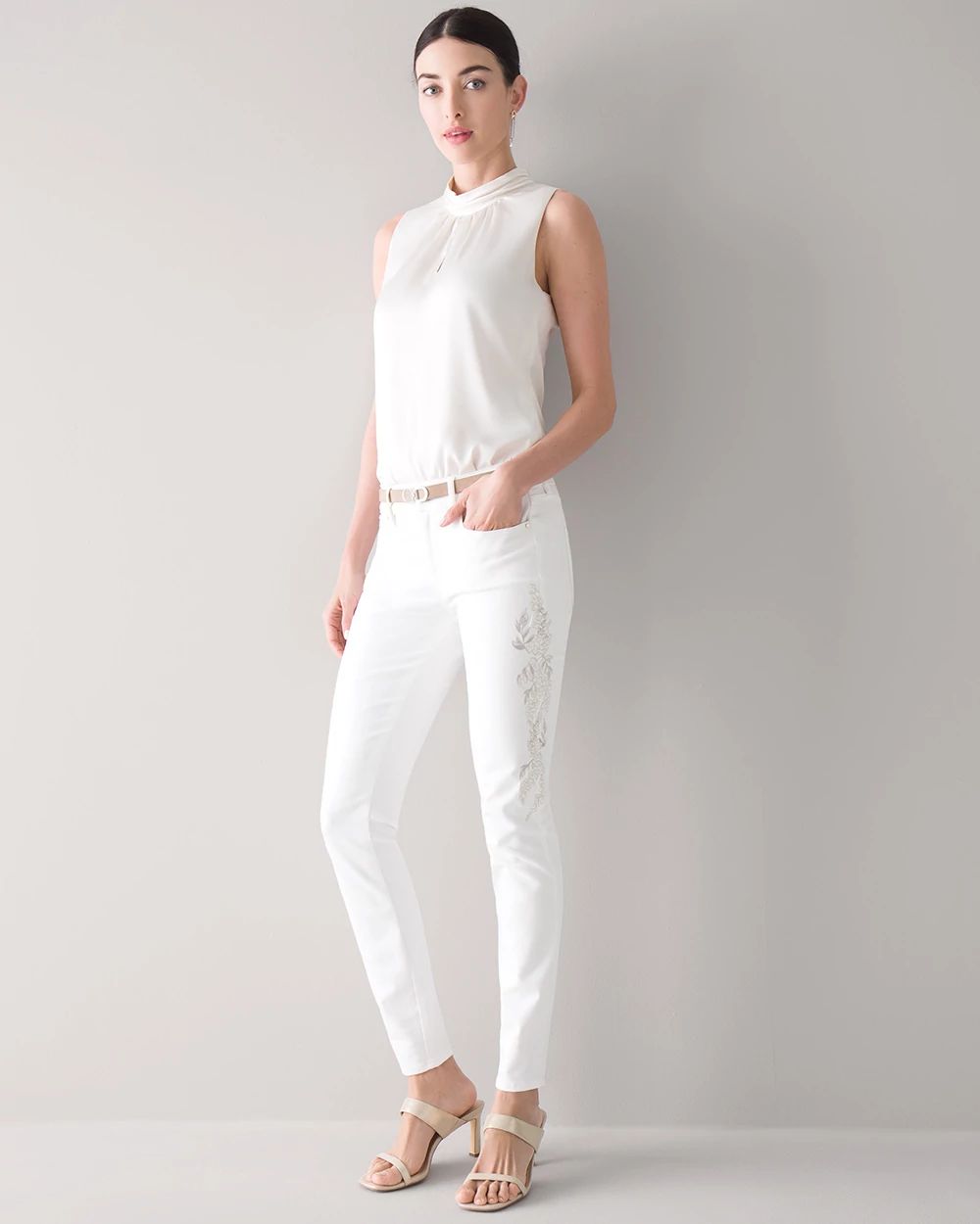 Mid-Rise Embroidered Skinny Ankle Jeans