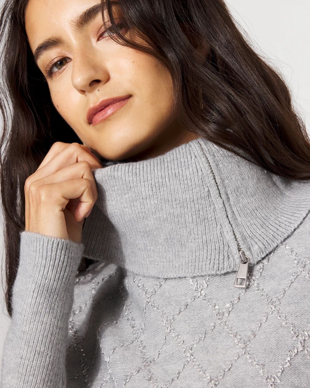 Sequin Argyle Sweater Poncho