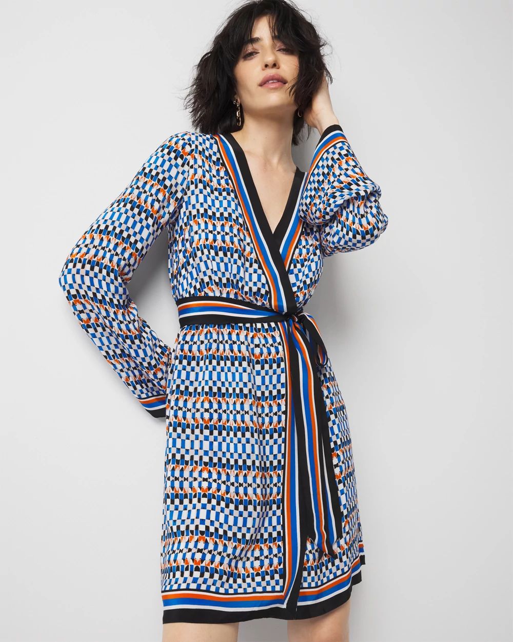 Long-Sleeve Surplice Mini Dress