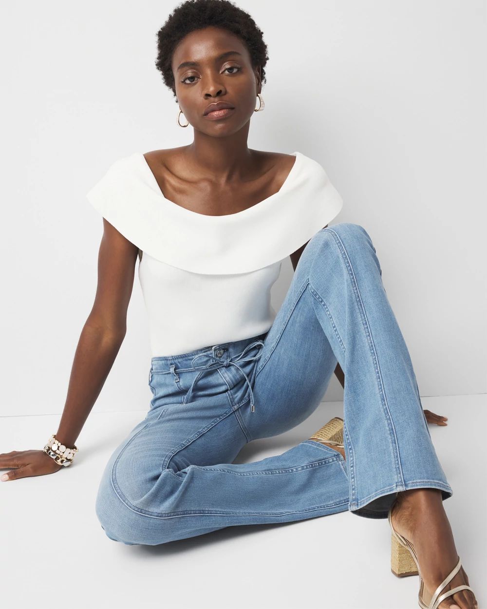 High-Rise Belted Skinny Flare Jean