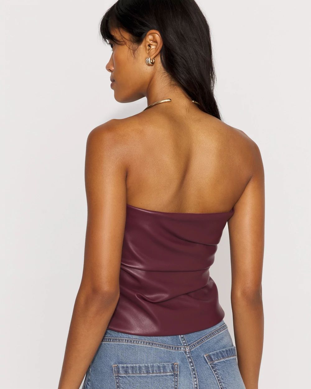 Draped Faux Leather Bustier