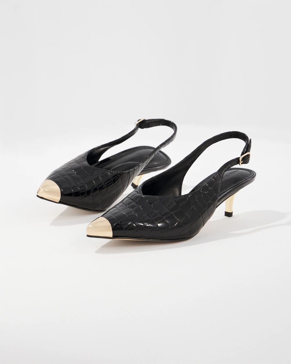Capped Toe Leather Croc Slingback