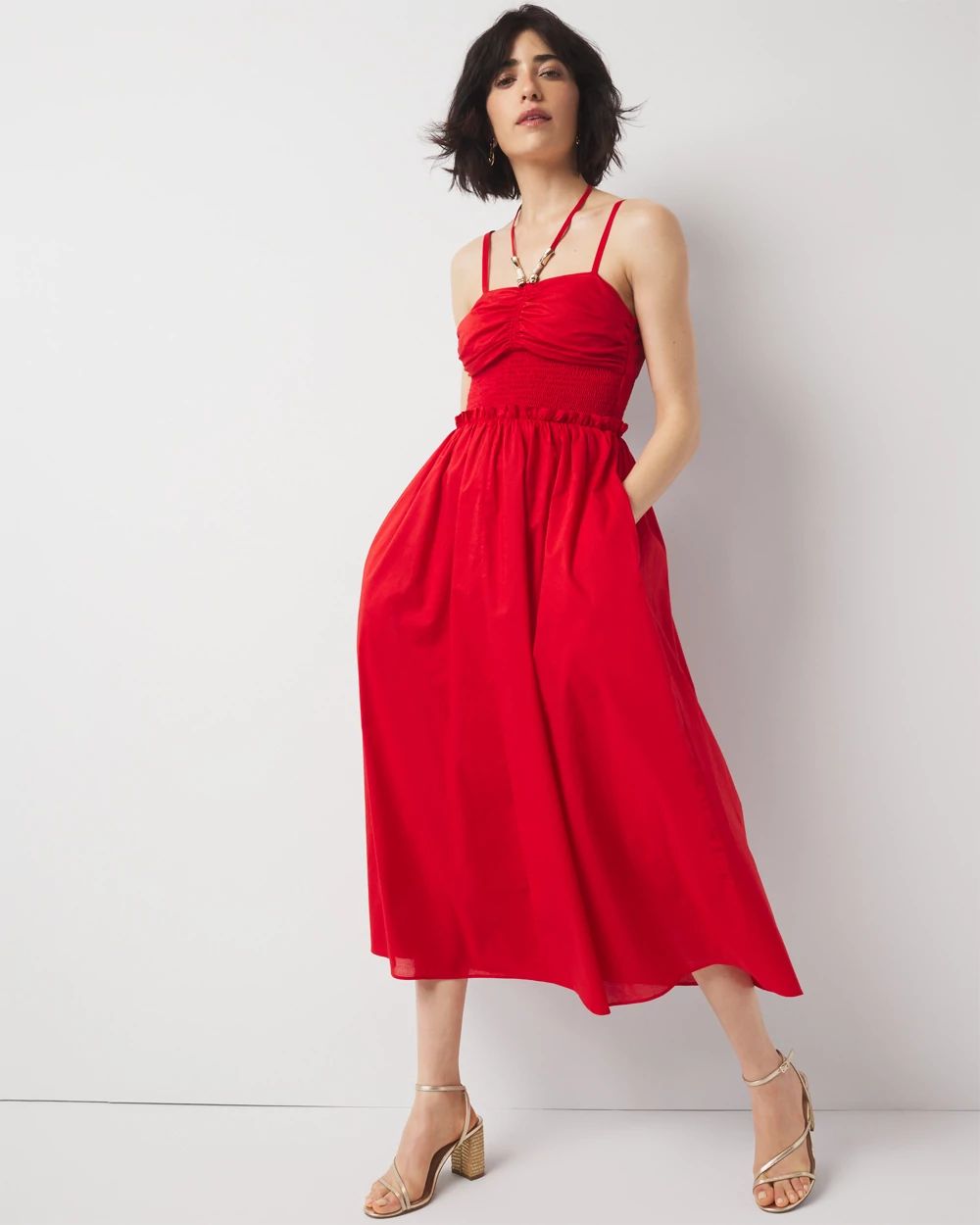 Cotton Poplin Halter Midi Dress
