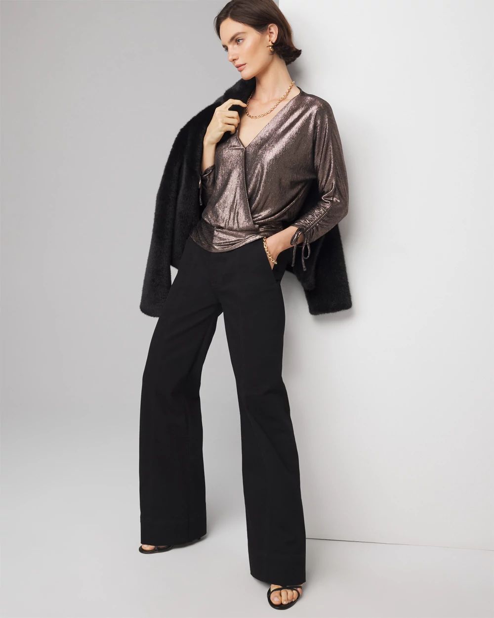 Metallic Surplice Top