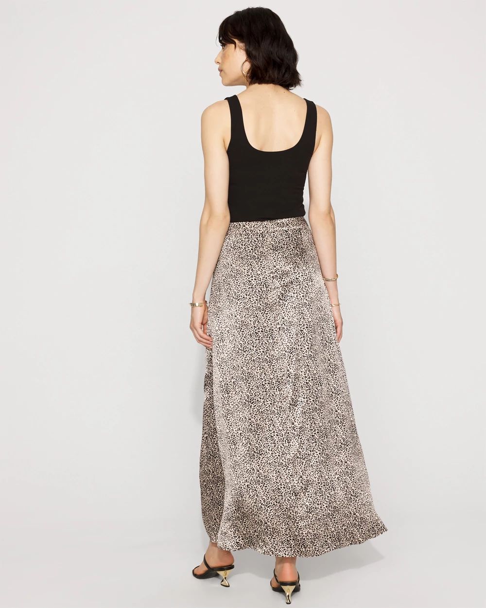 Satin Leopard Cinched Skirt