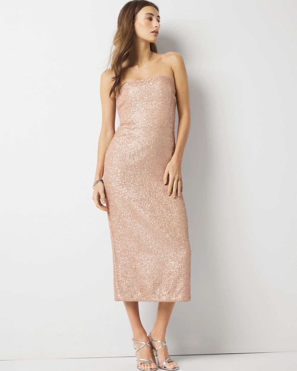 Strapless Sequin Midi Dress