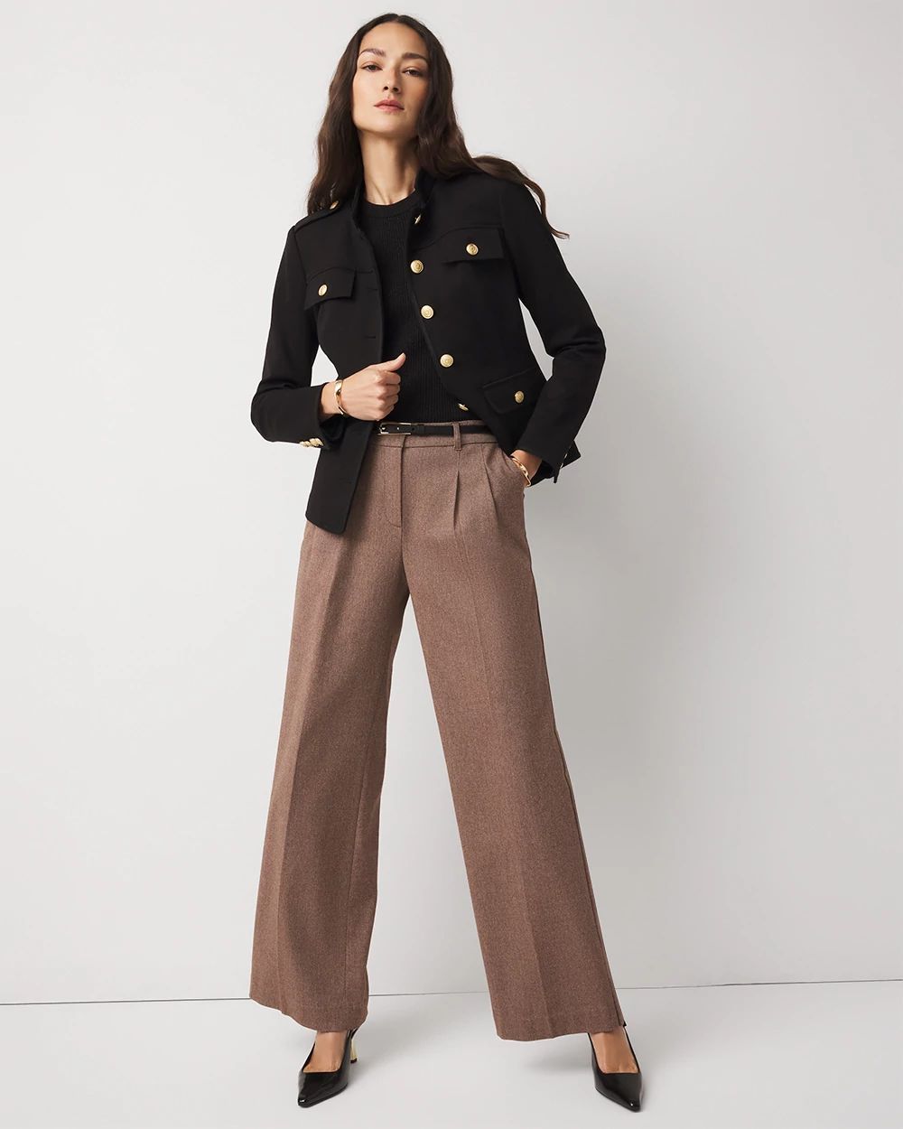 High-Rise Belted Tweed Wide-Leg Pant