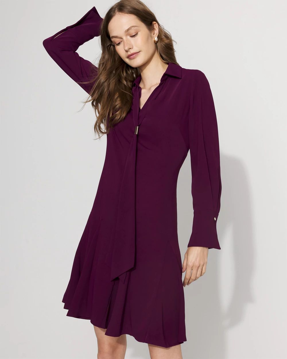 Tie-Neck Twill Shirt Dress