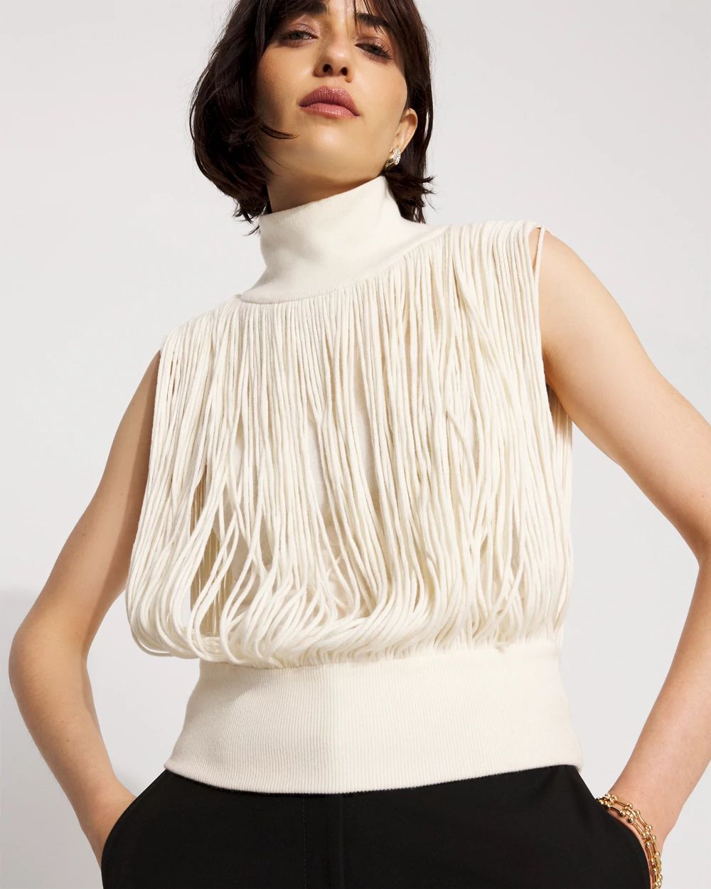 Fringe Mockneck Sweater Vest
