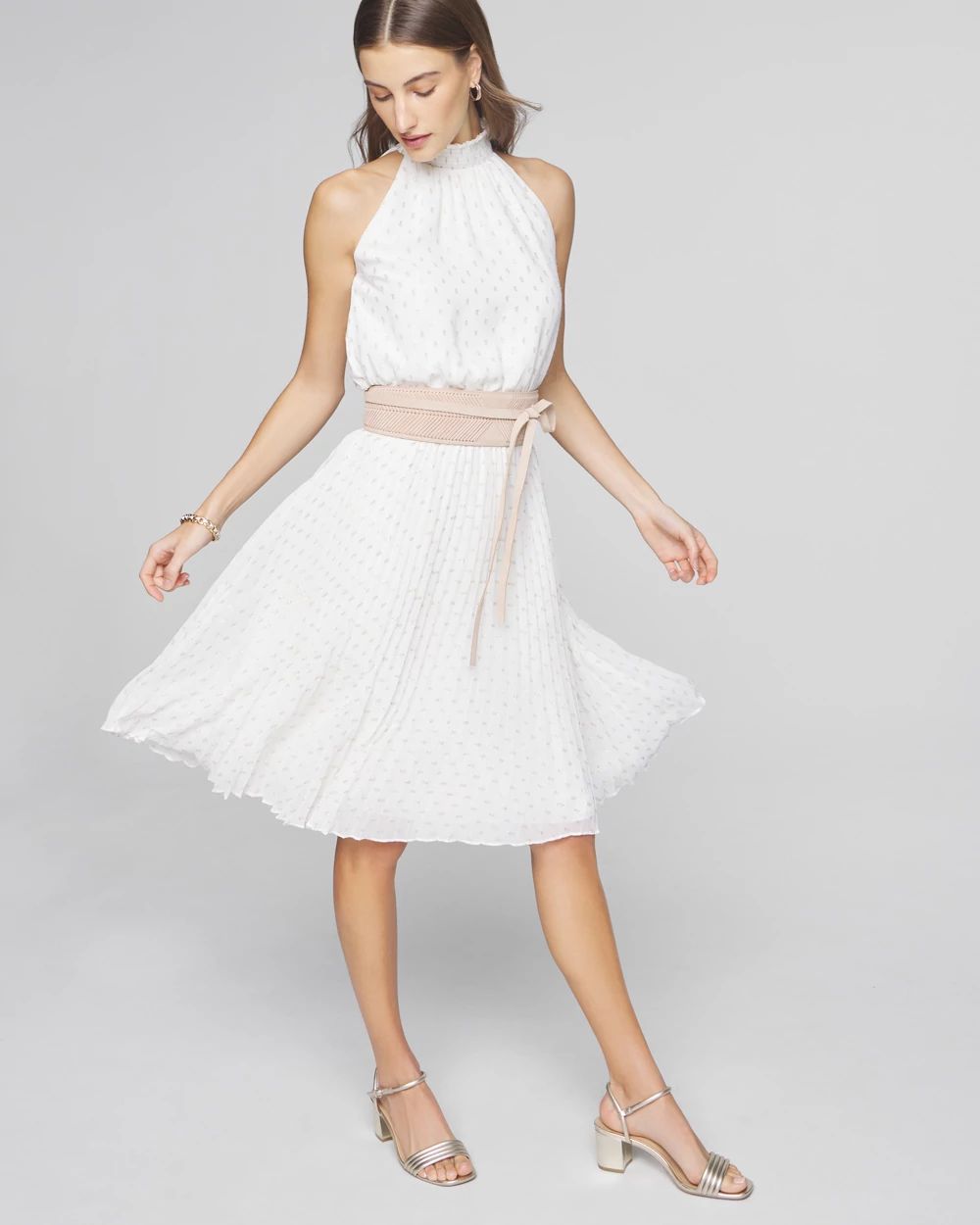 Sleeveless Pleated Clip Midi Dress