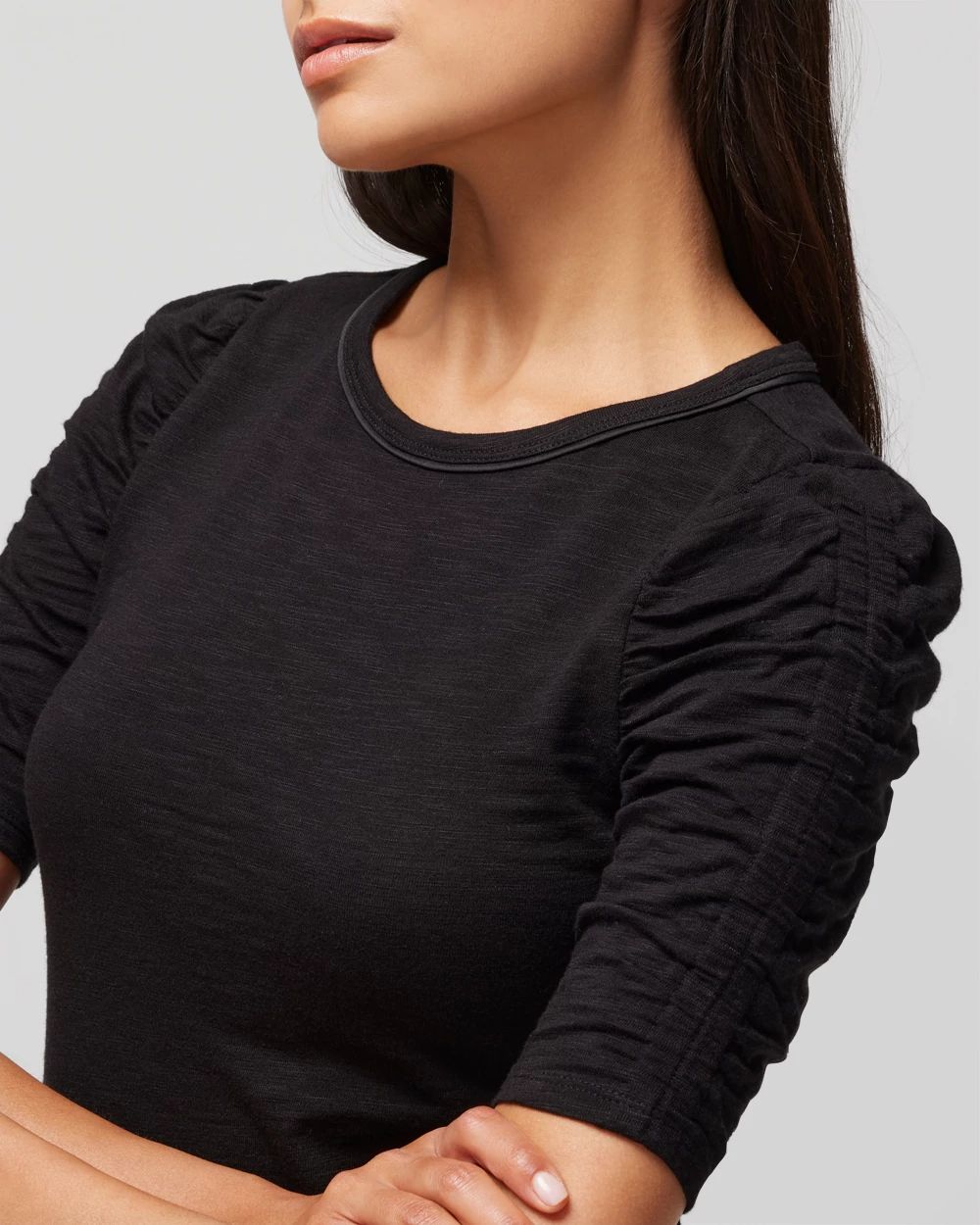 Shirred Sleeve Crewneck Tee click to view larger image.