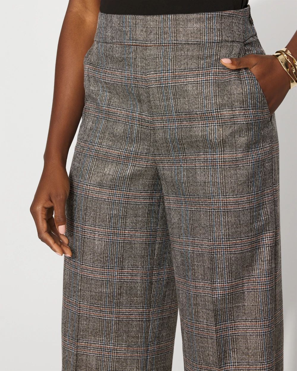 Metallic Plaid Wide Leg Pant