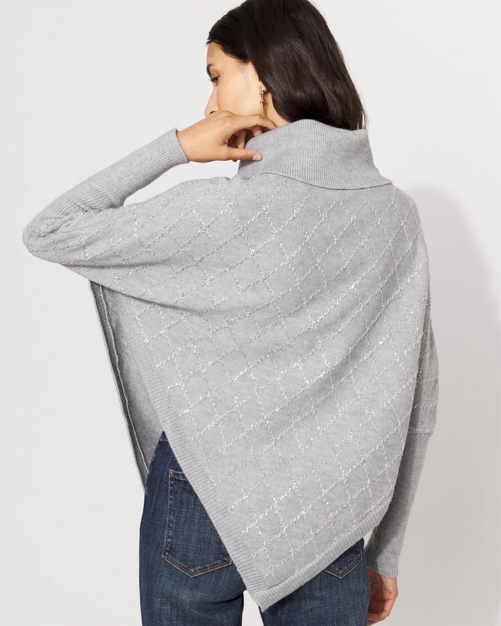 Sequin Argyle Sweater Poncho