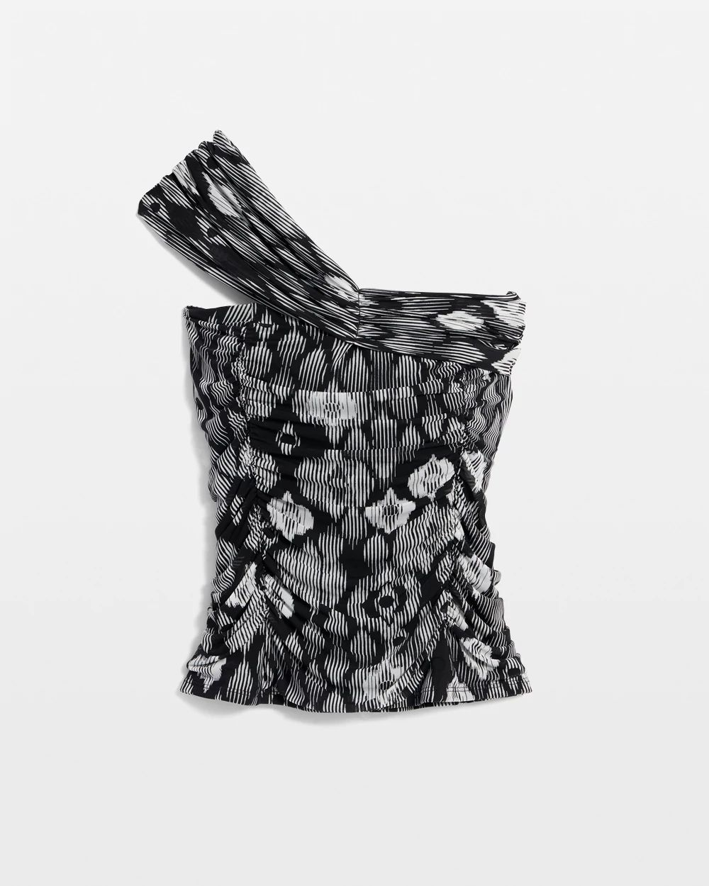 Mesh Ruched One-Shoulder Top