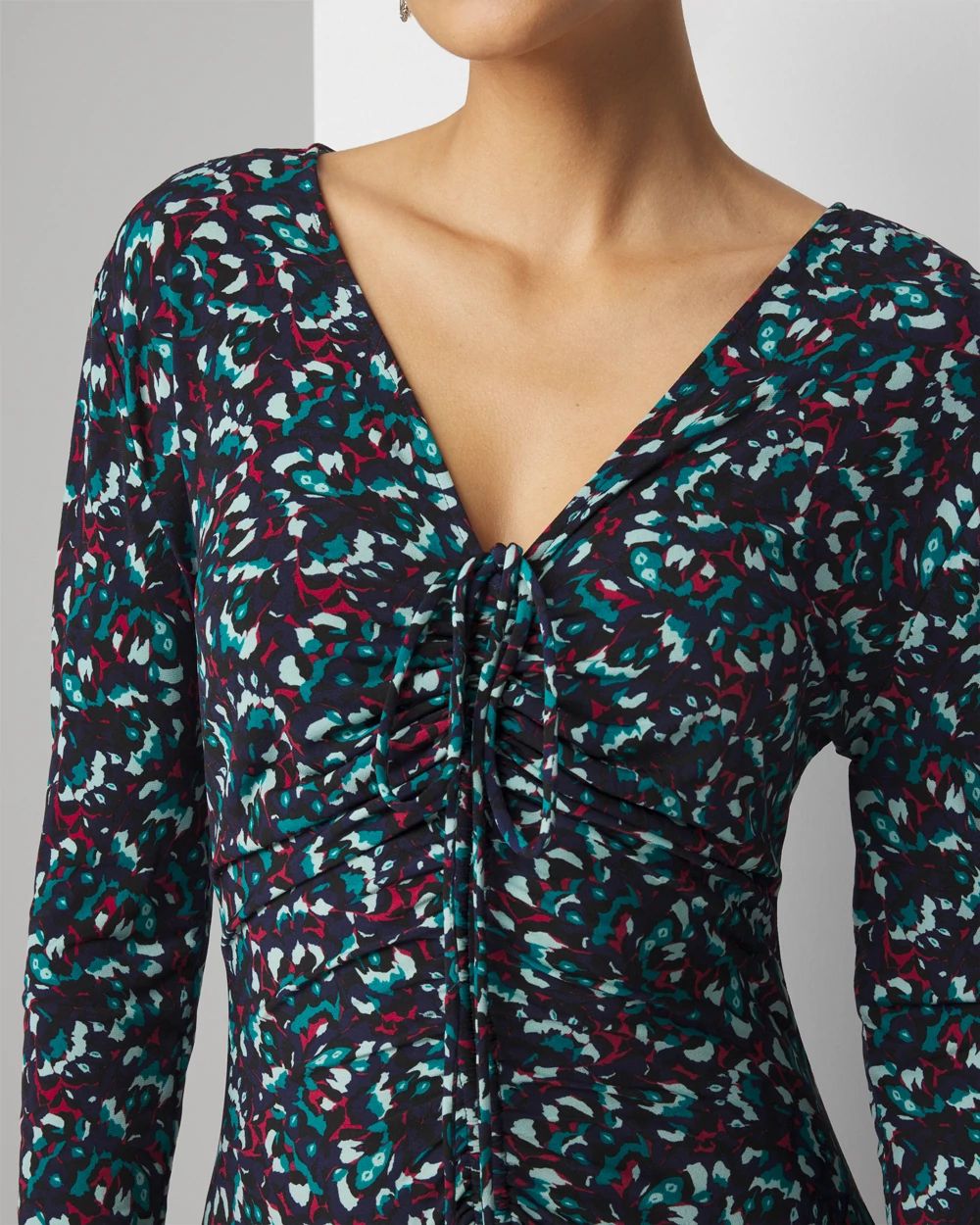 Long Sleeve Ruched Front Midi Dress