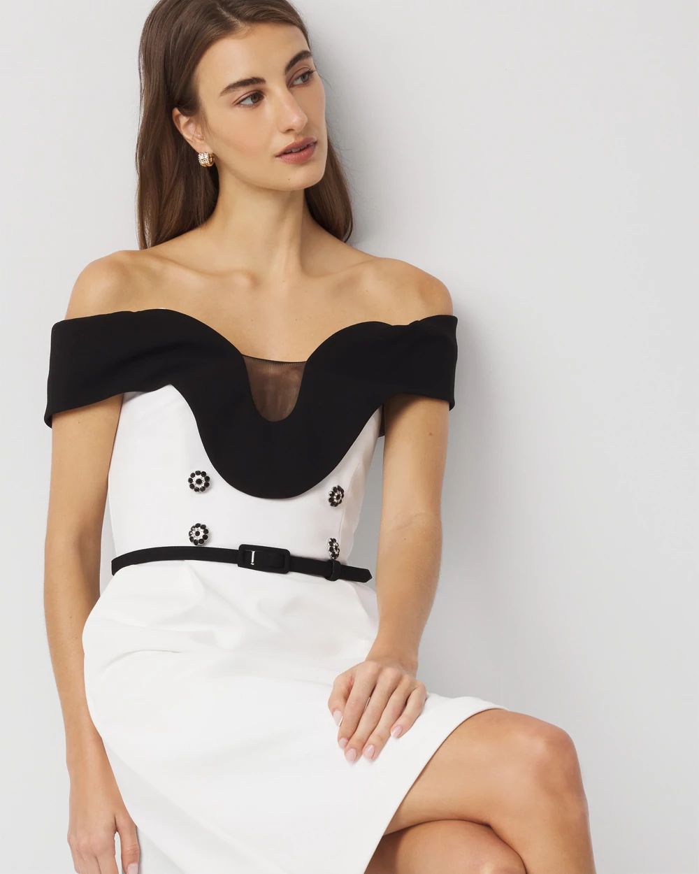 Petite Colorblock Off-The-Shoulder Dress