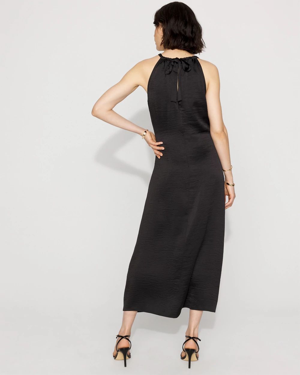 Satin Halter Ruched Midi Dress