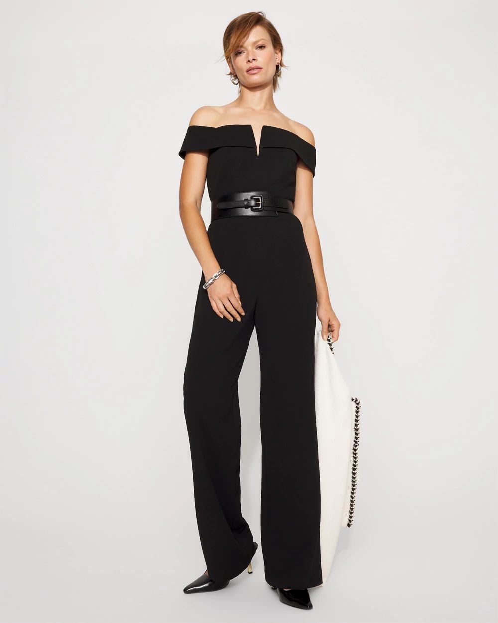 Petite Off-The-Shoulder Crepe Jumpsuit