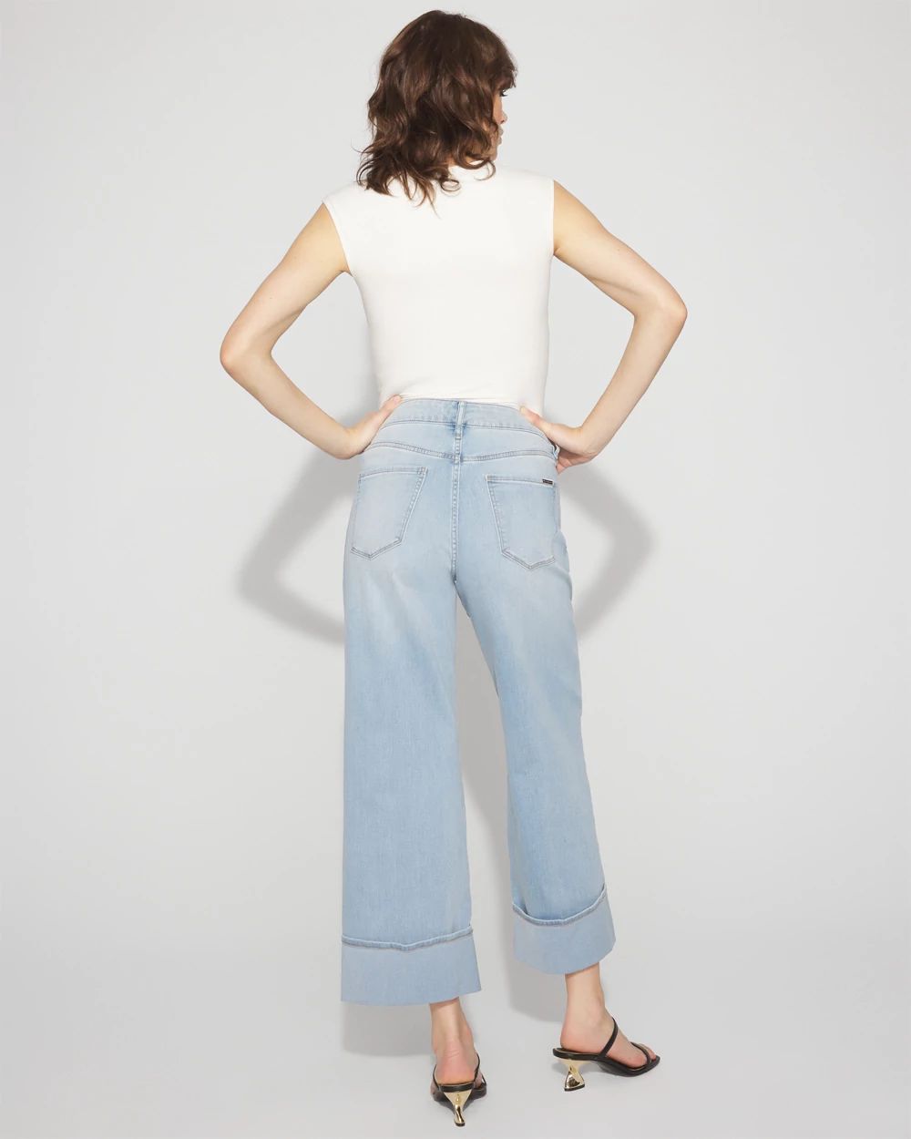 High-Rise Wide Leg Cuff Cropped Jean