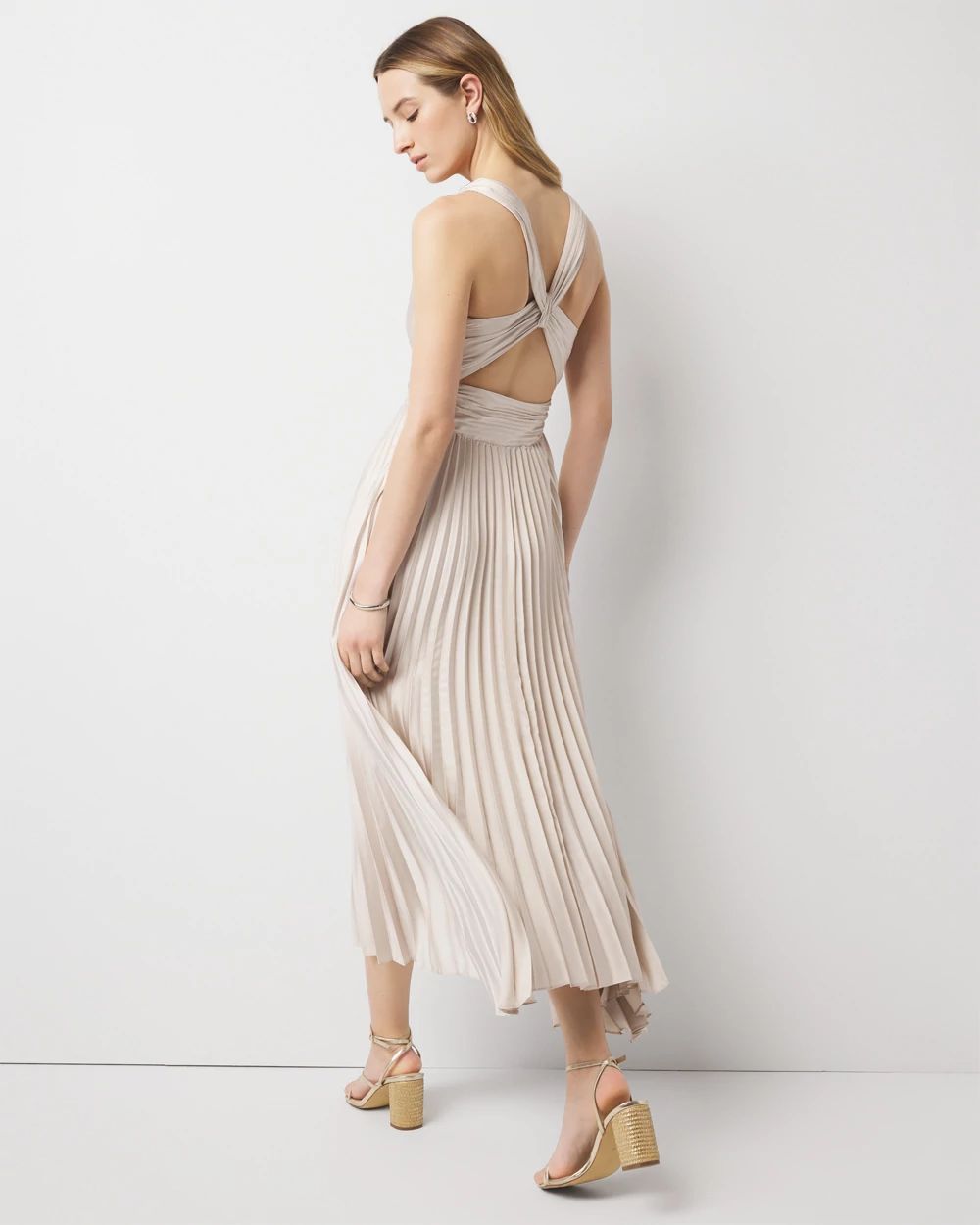 Petite Satin Pleated Midi Dress