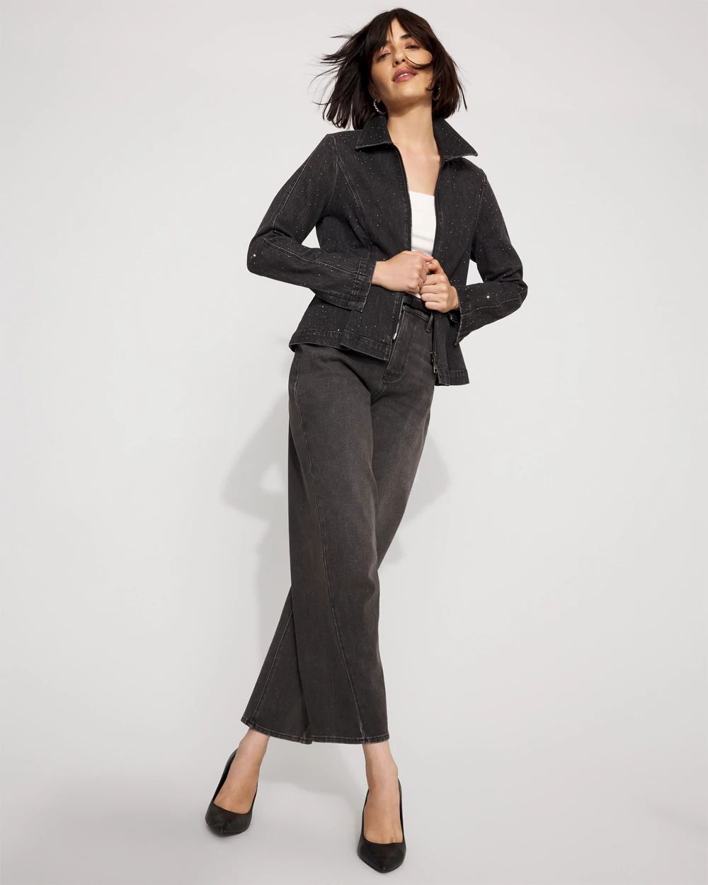 Rhinestone Peplum Denim Jacket