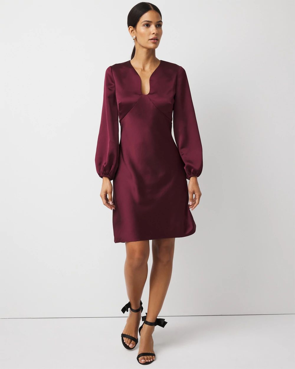 Petite Balloon Sleeve Satin Dress