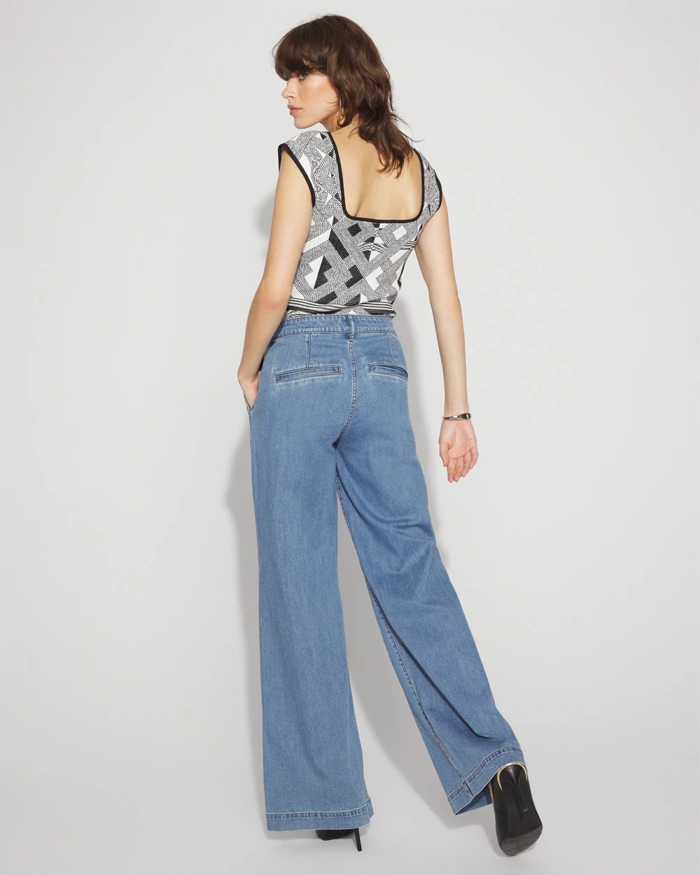 High-Rise Pleated + Belted Wide-Leg Jean