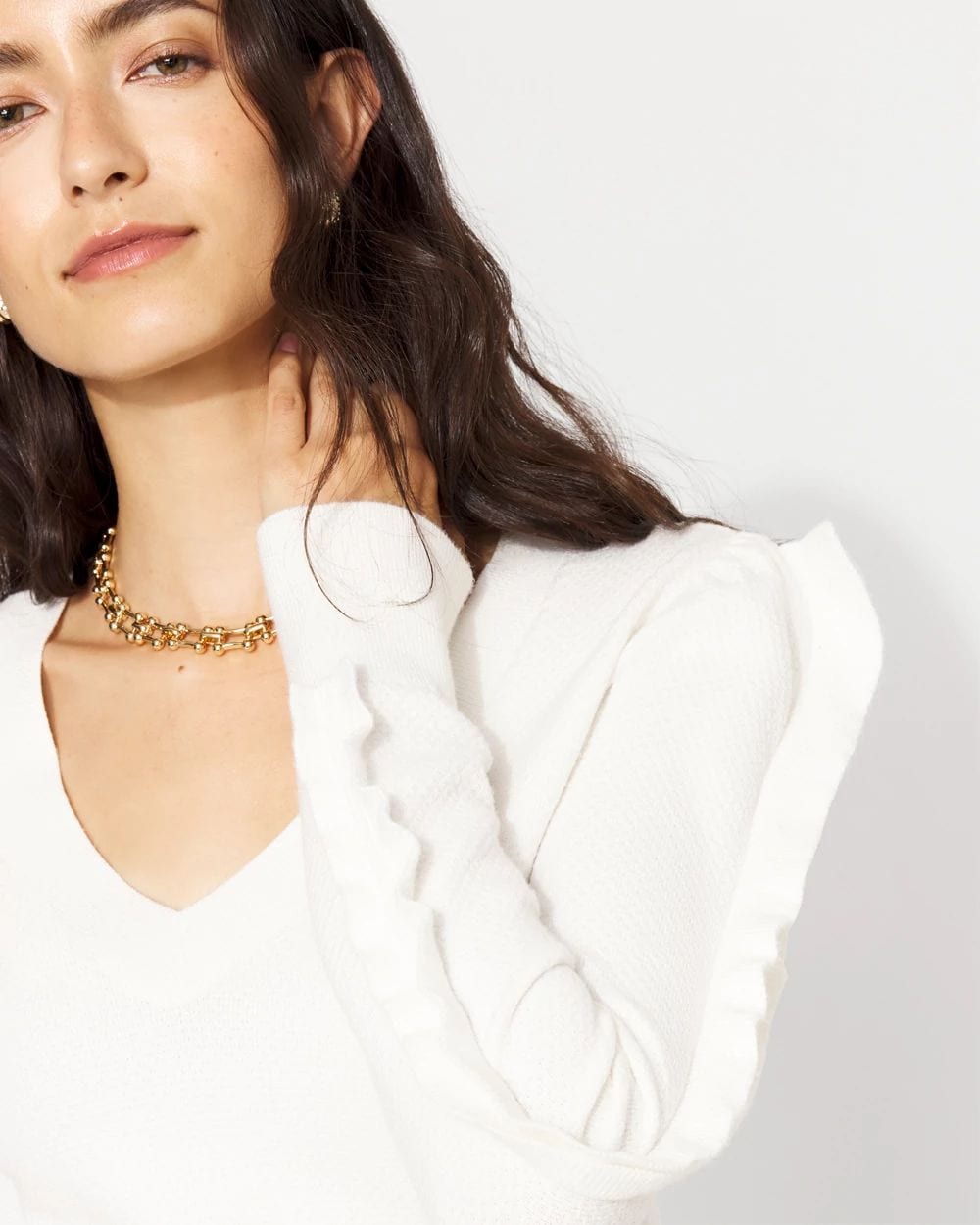 Petite Ruffle Sleeve Pullover Sweater