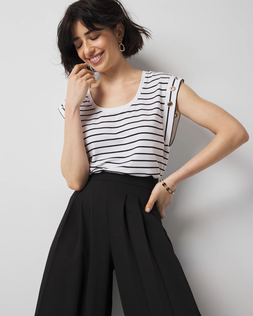 Grommet Cuff Scoop Neck Tee