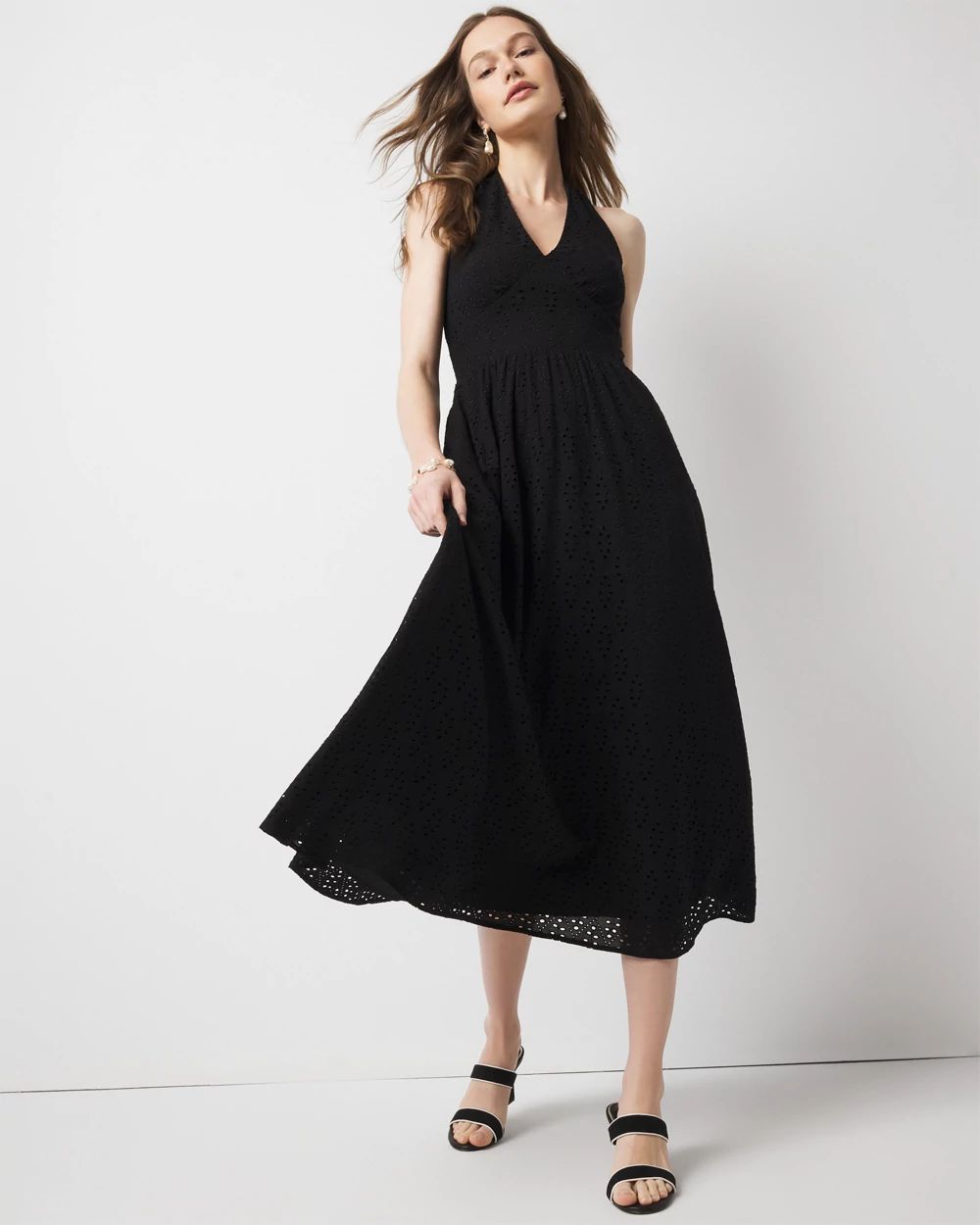 Eyelet Halter Midi Dress