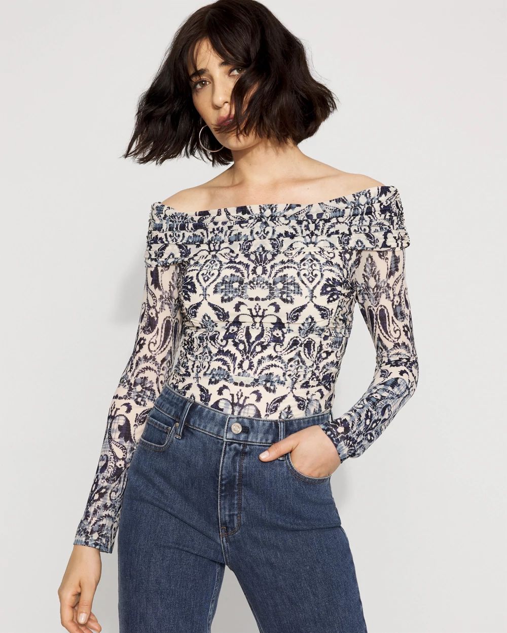 Off-the-Shoulder Mesh Top