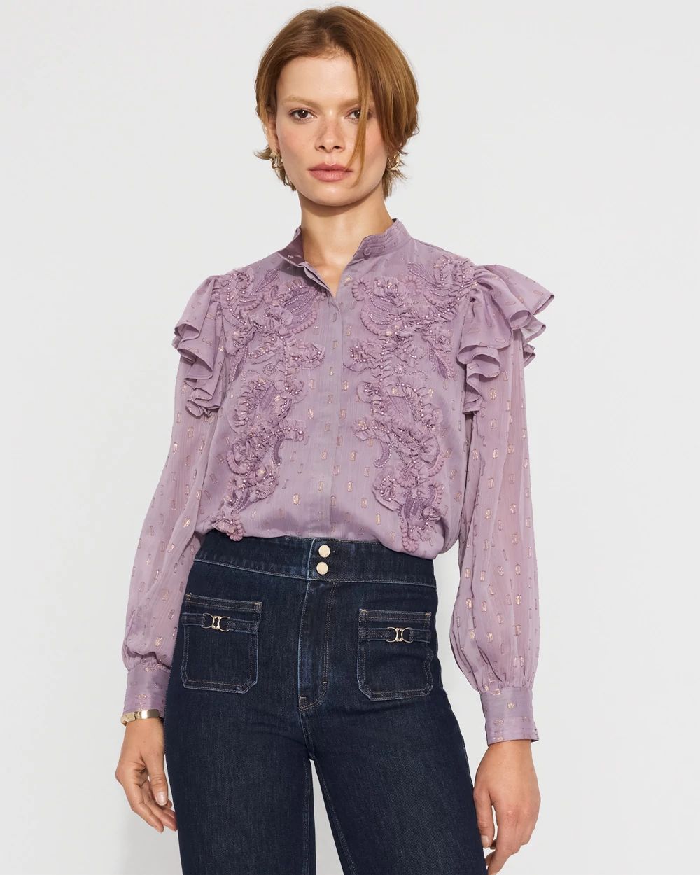 Chiffon Floral Appliqué Blouse