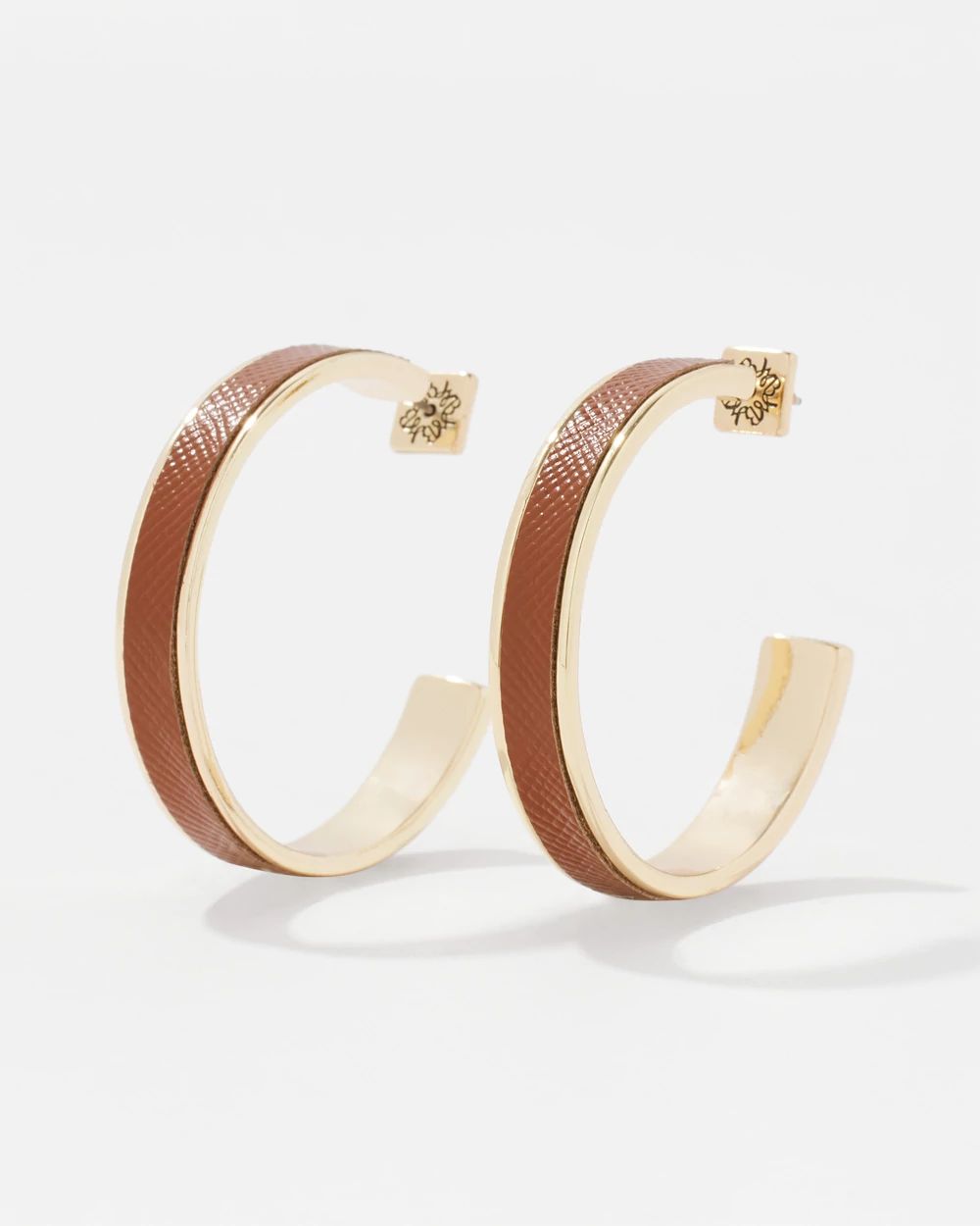 Cognac Textured Leather Hoop Earrings