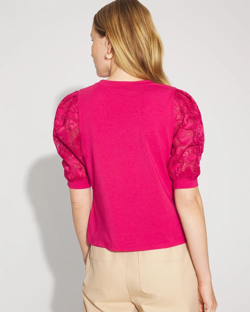 Lace Puff Sleeve Crewneck Tee