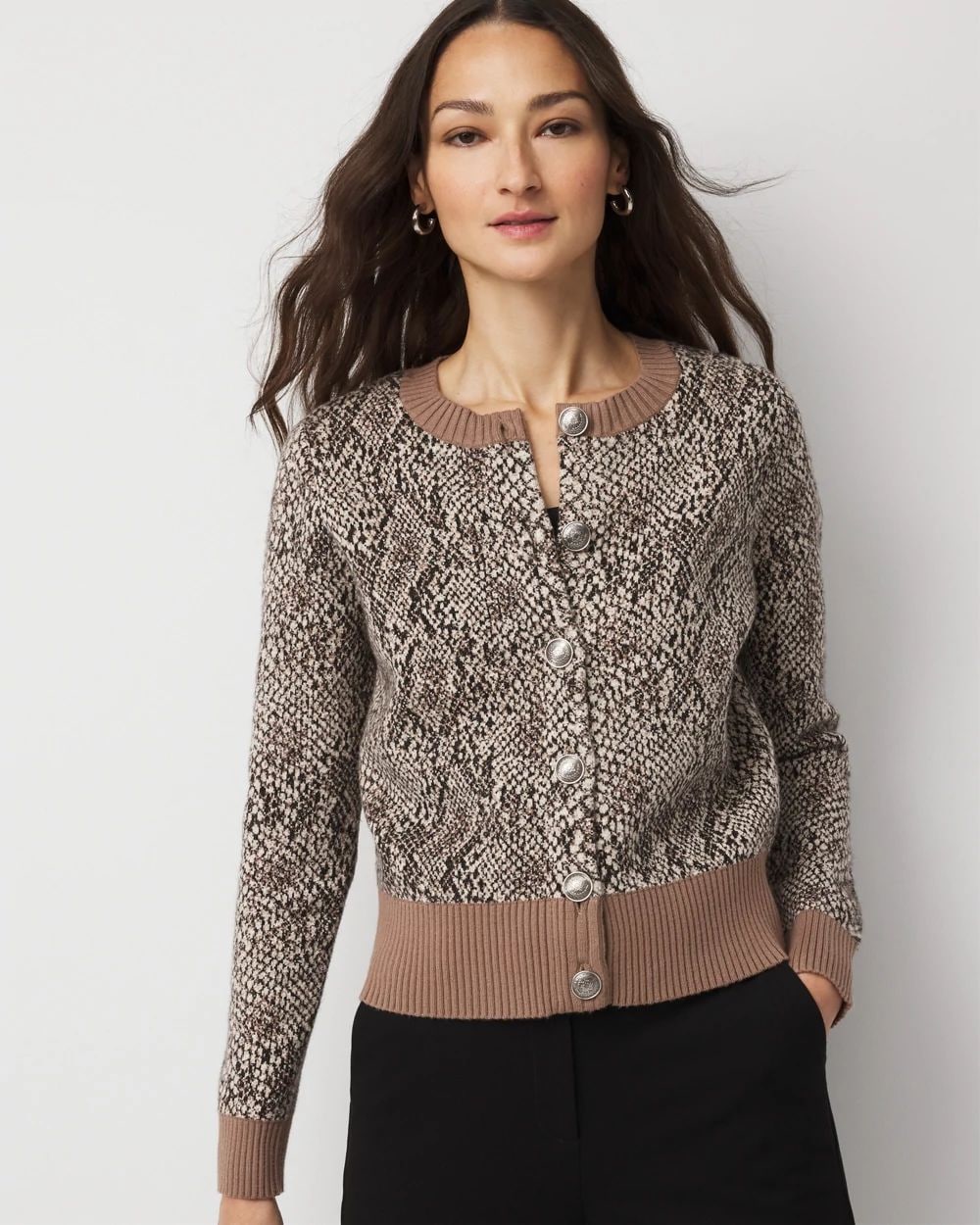 Snake Print Button-Front Cardigan