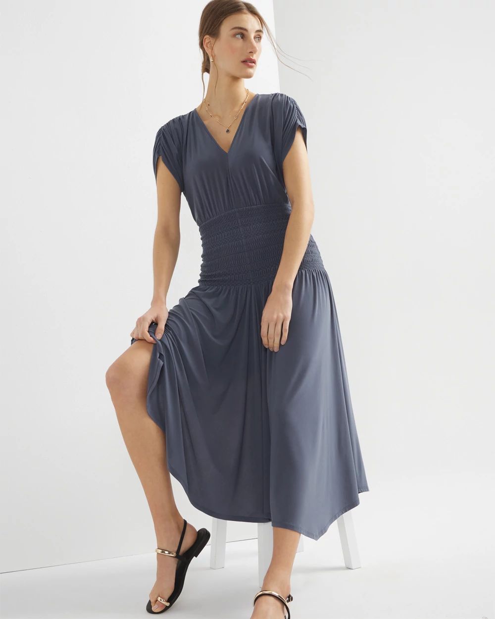 Matte Jersey Smocked Midi Dress