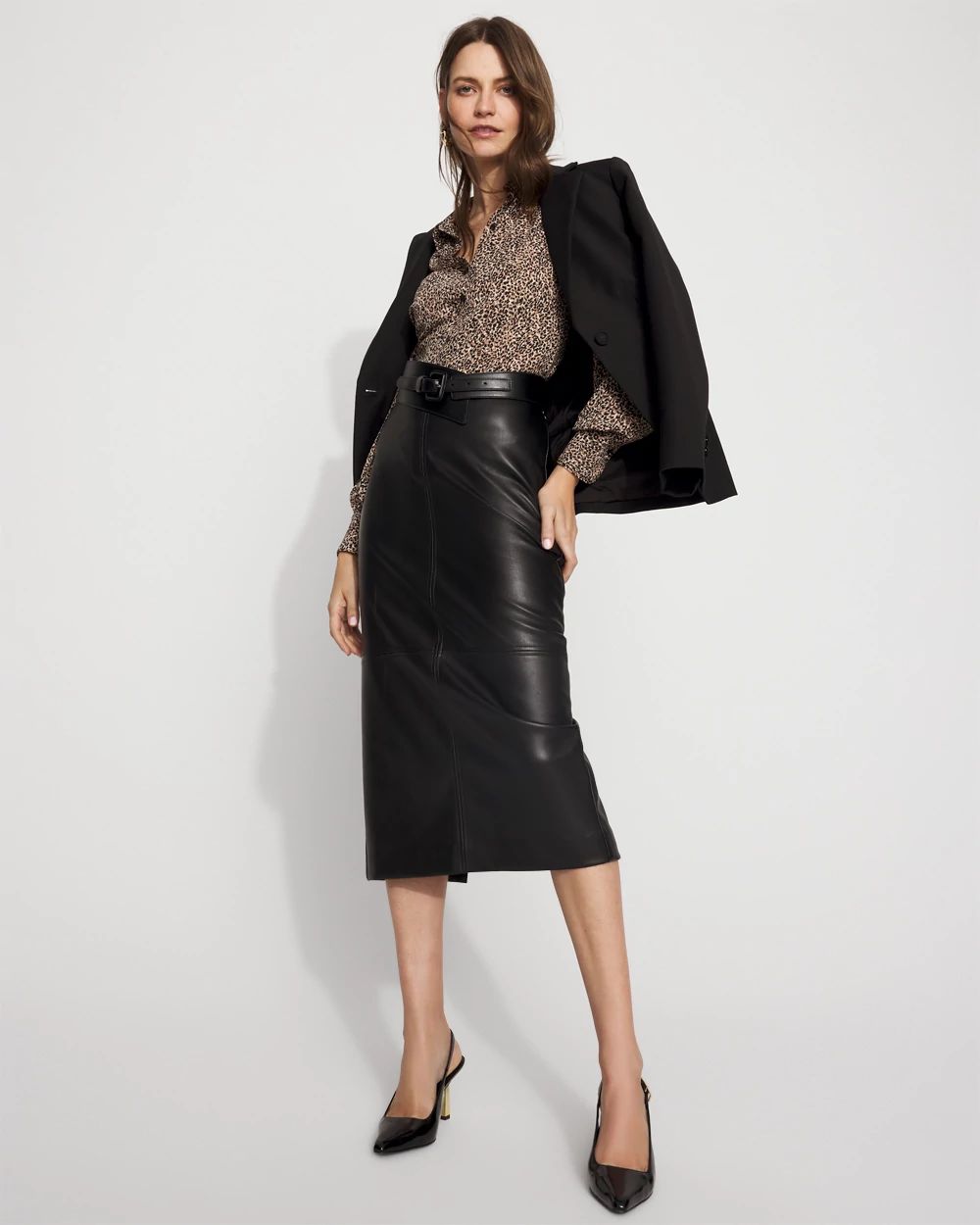 Faux Leather Midi Pencil Skirt