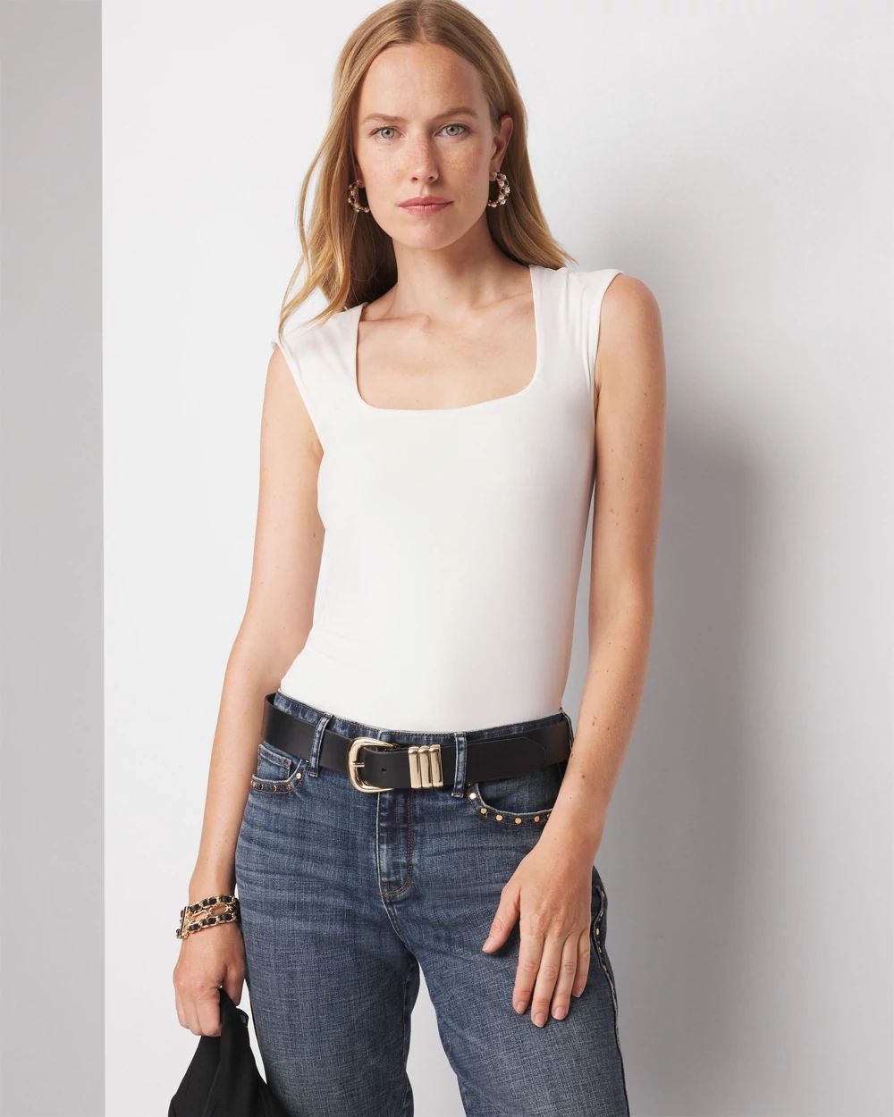 WHBM® FORME Square-Neck Cap-Sleeve Top