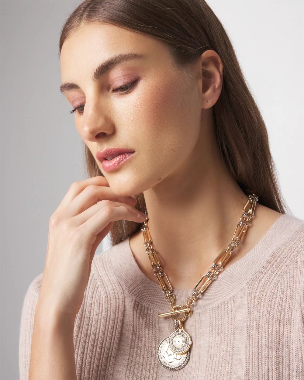 Mixed-Metal Convertible Toggle Coin Necklace