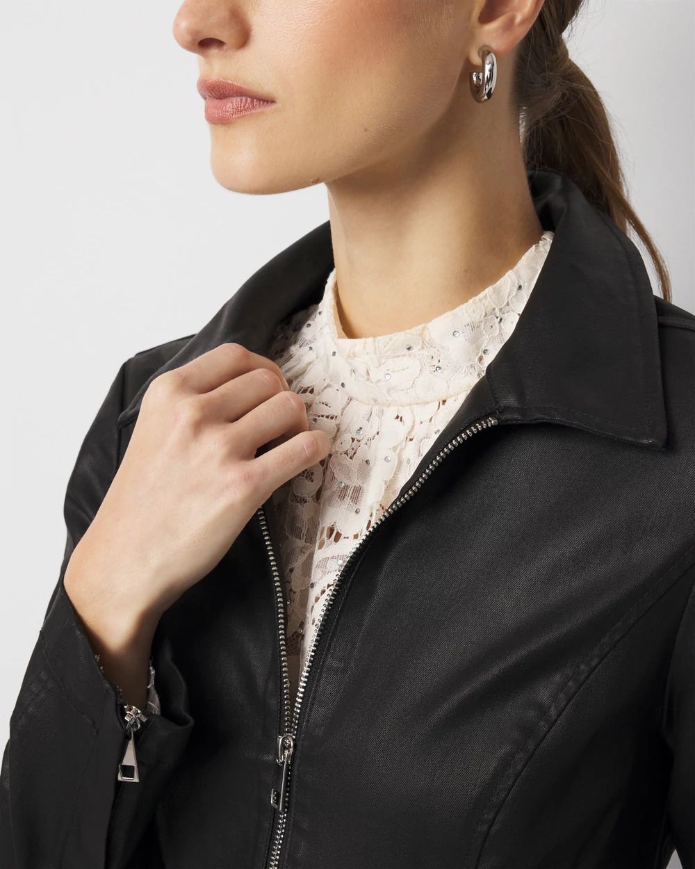 Peplum Coated Denim Jacket