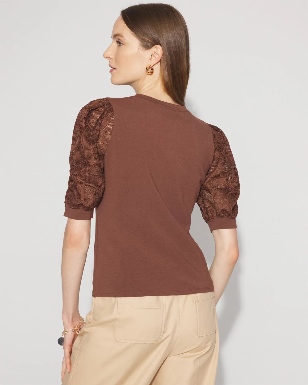 Lace Puff Sleeve Crewneck Tee